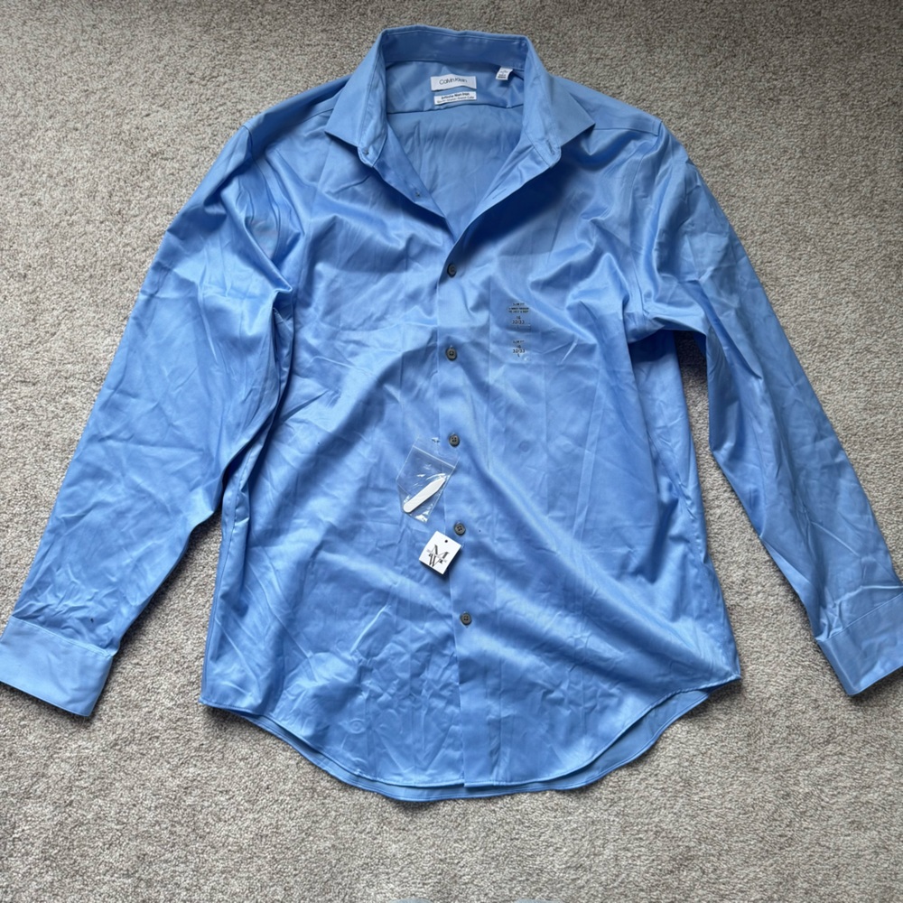 NEW Calvin Klein - Blue Button Down Dress Shirt - 16 32/33 - L